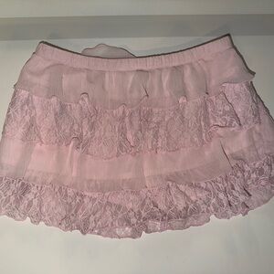 Hollister Light Pink Tiered Lace Mini Skirt